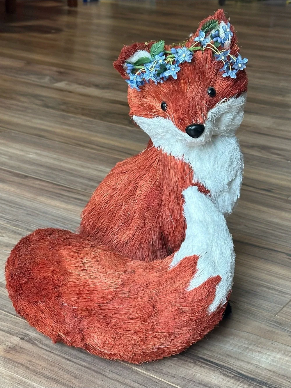 Pier 1 Sisal Fox With Flower Crown 14.5” Tall Large Straw Rare HTF Floral
